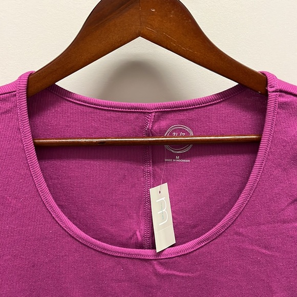 Maurices 24/7 Solid Ribbed Lettuce Edge Scoop Neck Tee - Magenta Orchid - Medium - Picture 7 of 9